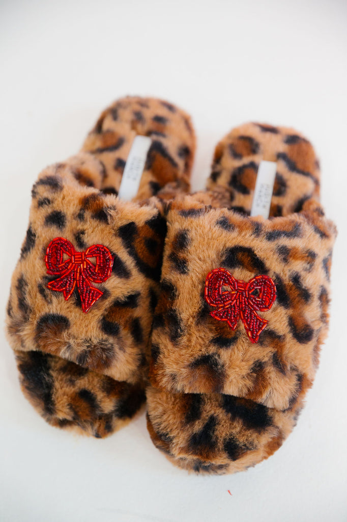 BEADED BOW CHEETAH SLIPPERS SLIPPERS Judith March   