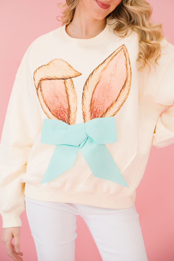 BUNNY EARS BOW CREAM PULLOVER PULLOVER Judith March