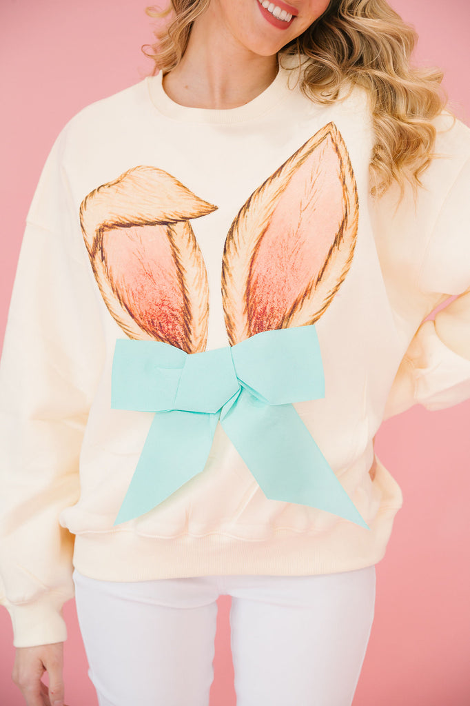 BUNNY EARS BOW CREAM PULLOVER PULLOVER Judith March