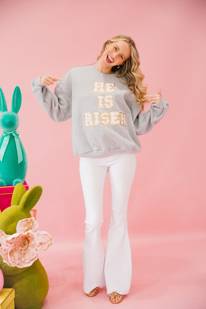 HE IS RISEN GREY PULLOVER PULLOVER Judith March