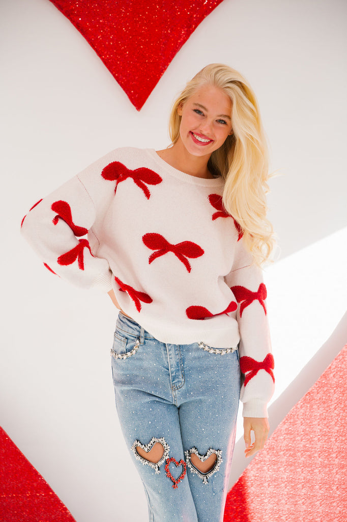 IN LOVE WITH BOWS RED SWEATER SWEATER Judith March