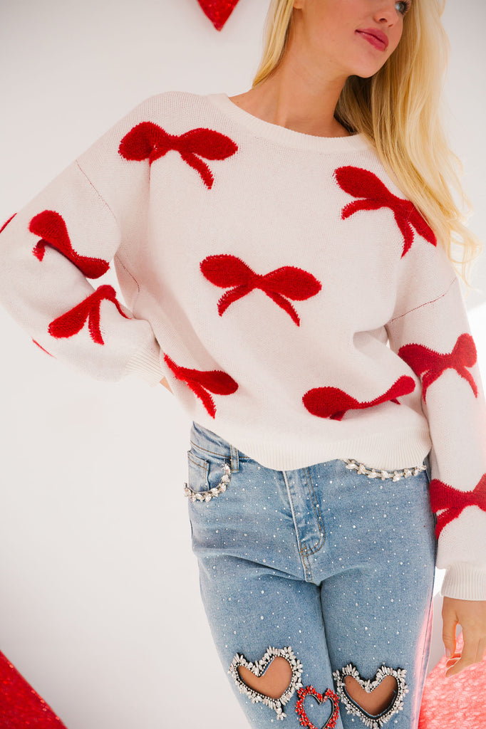 IN LOVE WITH BOWS RED SWEATER SWEATER Judith March