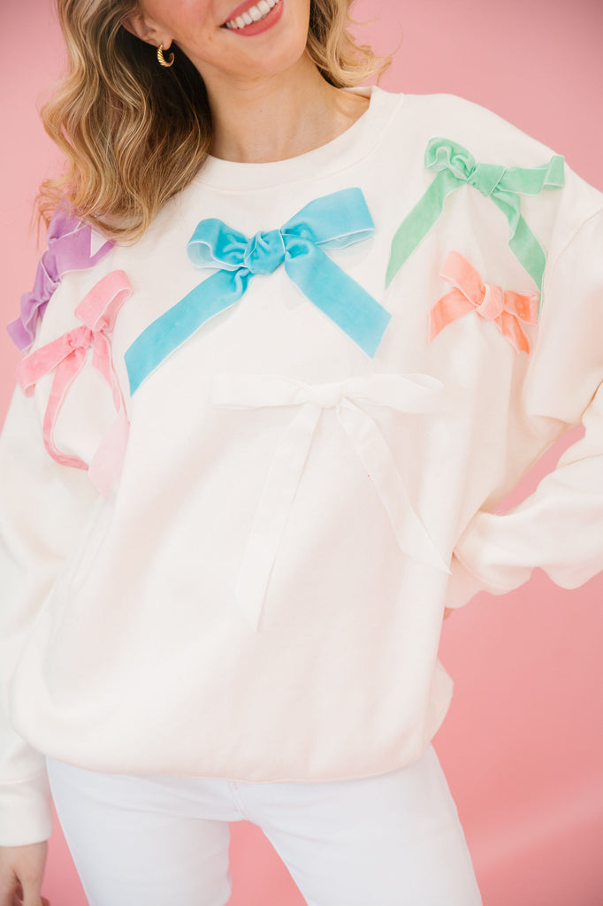 VELVET BOWS WHITE PULLOVER PULLOVER Judith March