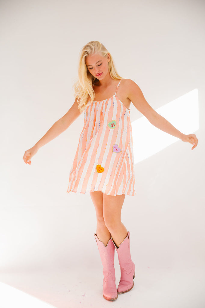 CANDY HEARTS PINK STRIPED DRESS DRESS Judith March