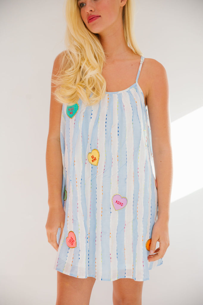 CANDY HEARTS BLUE STRIPED DRESS DRESS Judith March