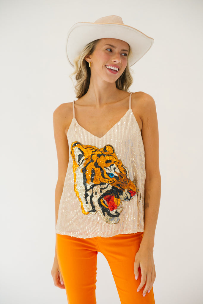 IN THE JUNGLE GOLD SEQUIN TANK* TOP Judith March