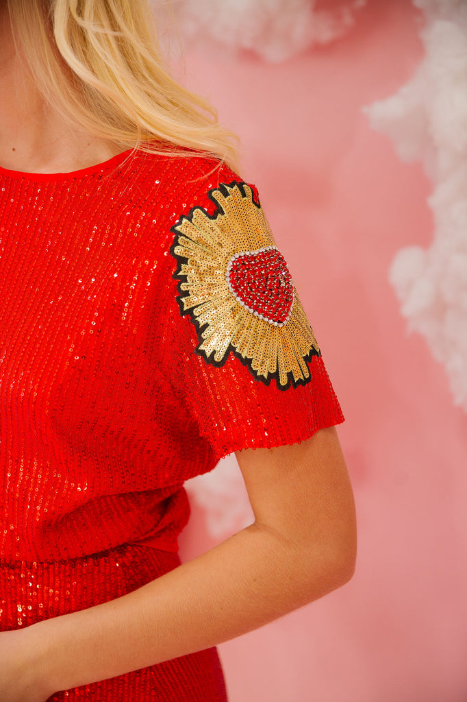 HEART OF GOLD RED SEQUIN TOP TOP Judith March