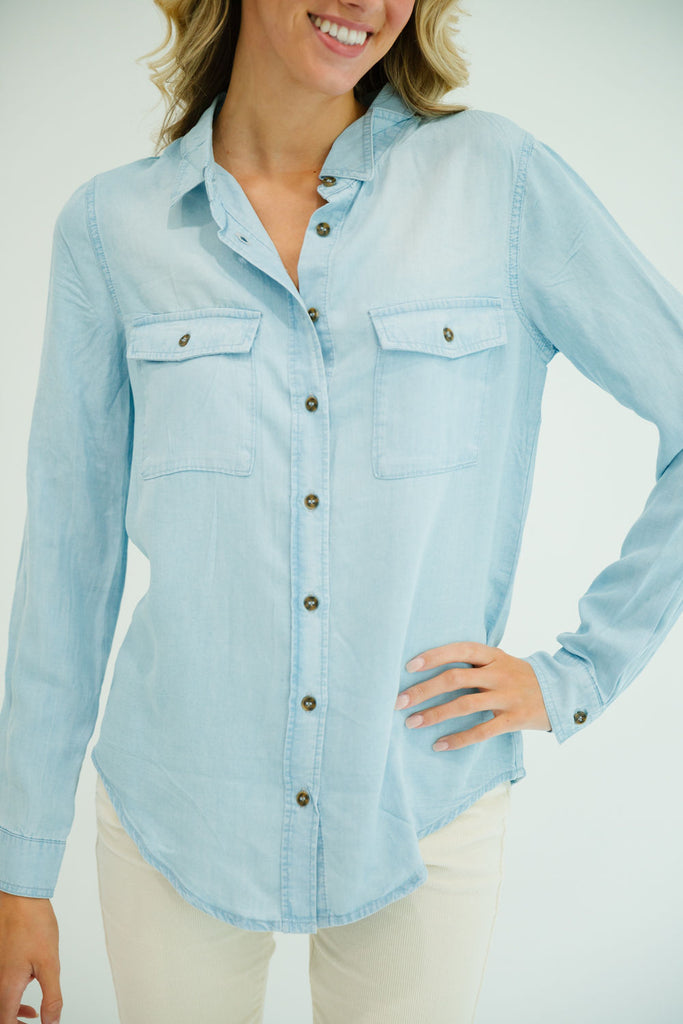 GOBBLE GOBBLE DENIM BUTTON DOWN SWEATER Judith March   