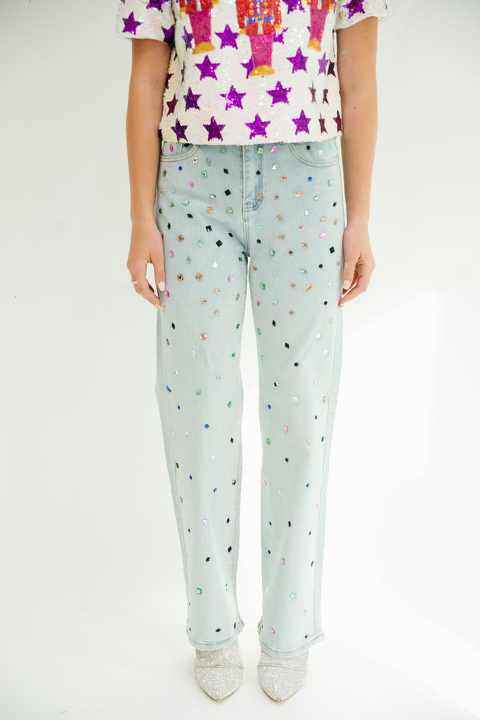 MULTI COLOR BEADED JEANS Judith March