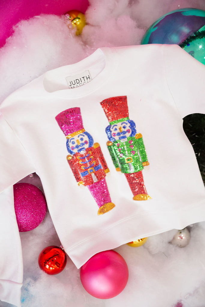 MINI KIDS SEQUIN NUTCRACKER PULLOVERS PULLOVER Judith March X-SMALL (2-4) WHITE W/ MULTICOLOR NUTCRACKERS 