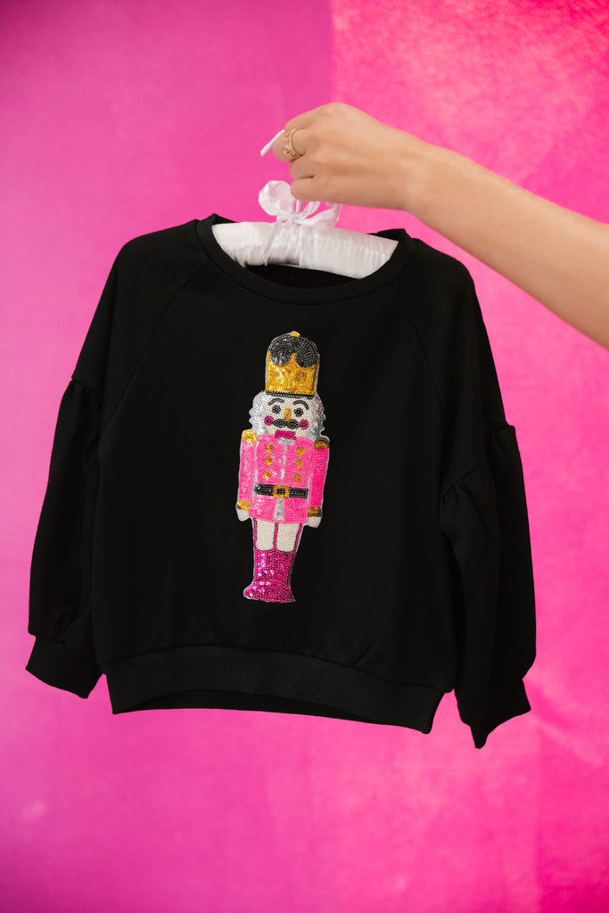 MINI KIDS SEQUIN NUTCRACKER PULLOVERS PULLOVER Judith March X-SMALL (2-4) BLACK W/ PINK NUTCRACKER 