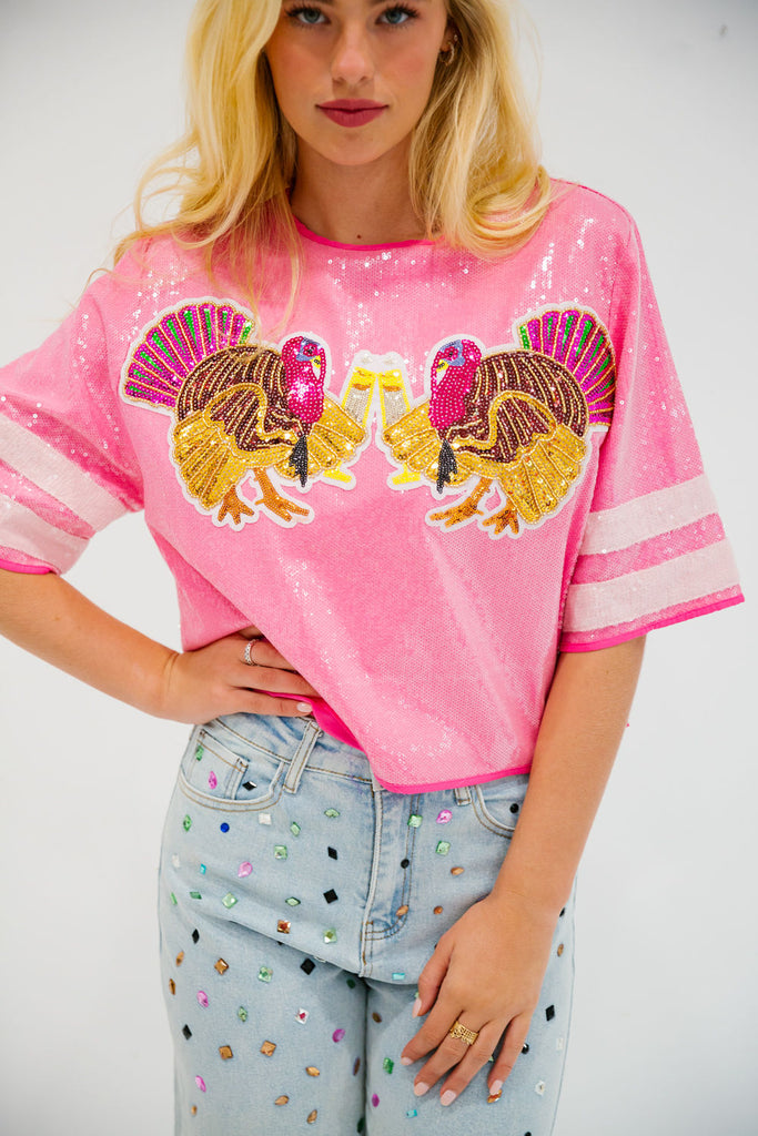 TURKEY CHEERS SEQUIN TEE TEE Judith March   