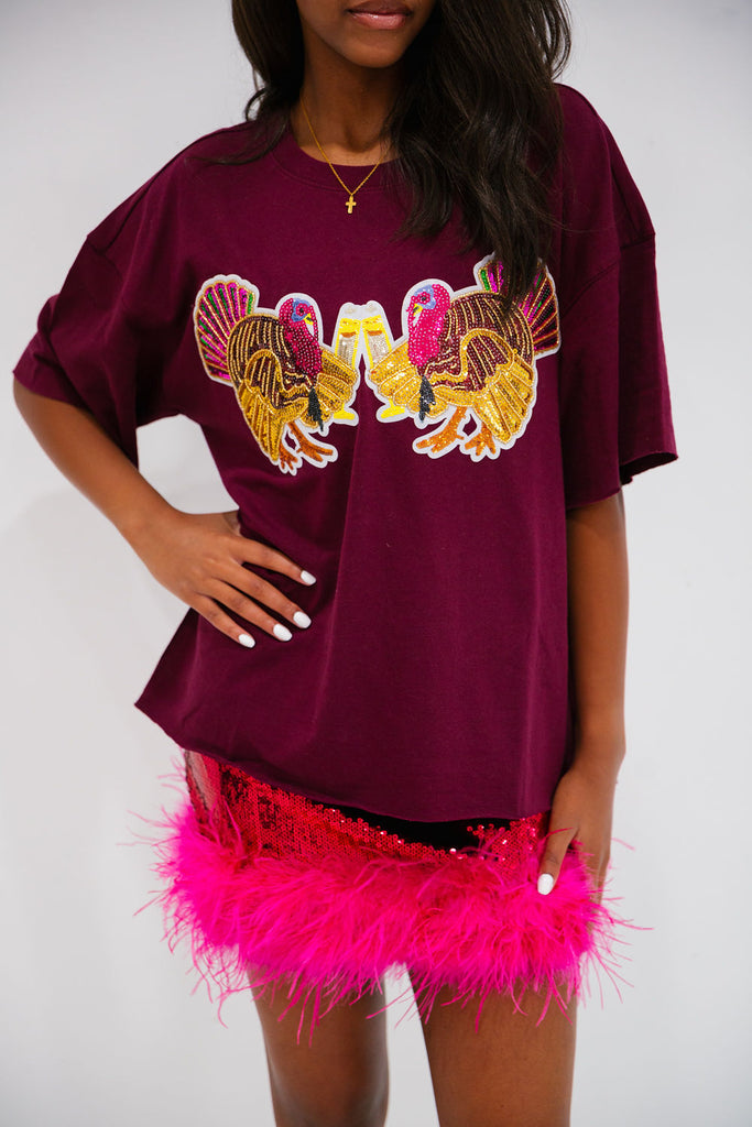 TURKEY CHEERS MAROON TEE TEE Judith March   