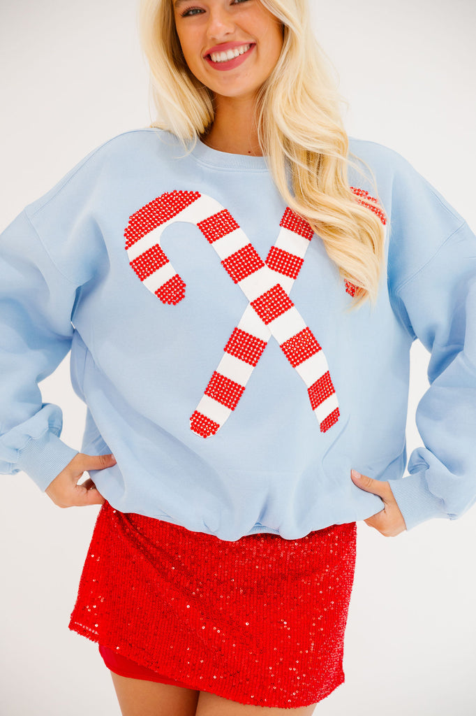 CANDY CANE SEASON BLUE PULLOVER PULLOVER Judith March   