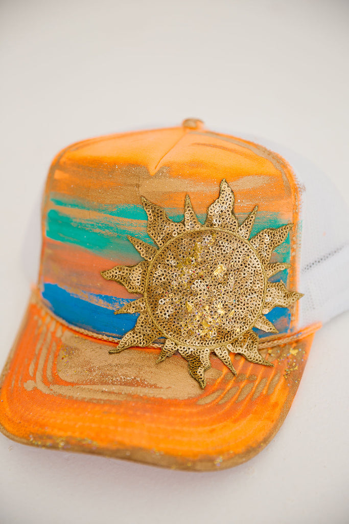 TAKE ME TO PARADISE HATS TRUCKER HAT Judith March ORANGE SUN