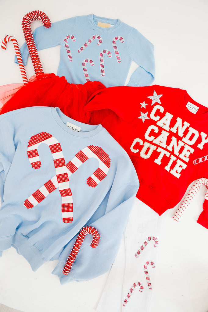 CANDY CANE SEASON BLUE PULLOVER PULLOVER Judith March   