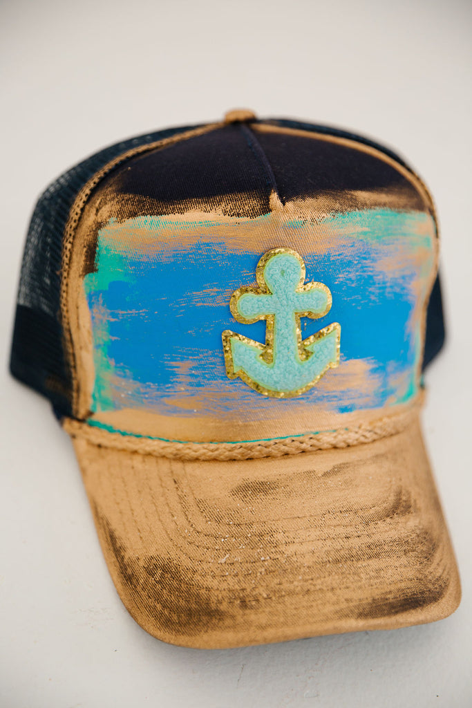 TAKE ME TO PARADISE HATS TRUCKER HAT Judith March BLACK ANCHOR