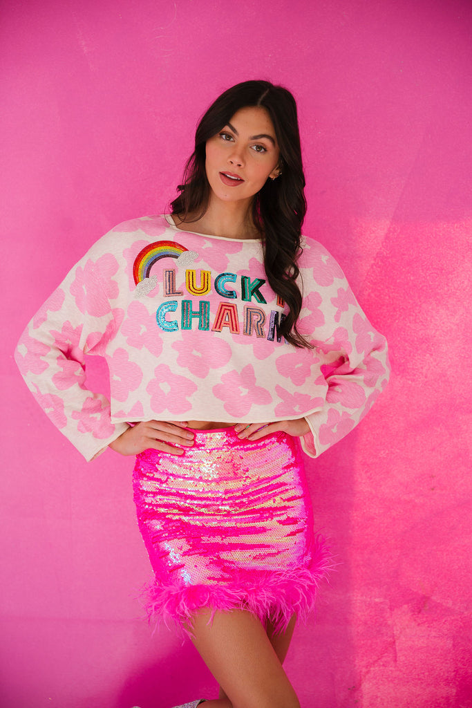 LUCKY CHARM PINK FLORAL SWEATER SWEATER Judith March