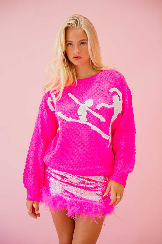 DANCING SKELETONS PINK SWEATER SWEATER Judith March   