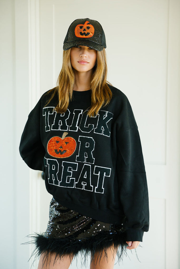 TRICK OR TREAT PUMPKIN BLACK PULLOVER PULLOVER Judith March   