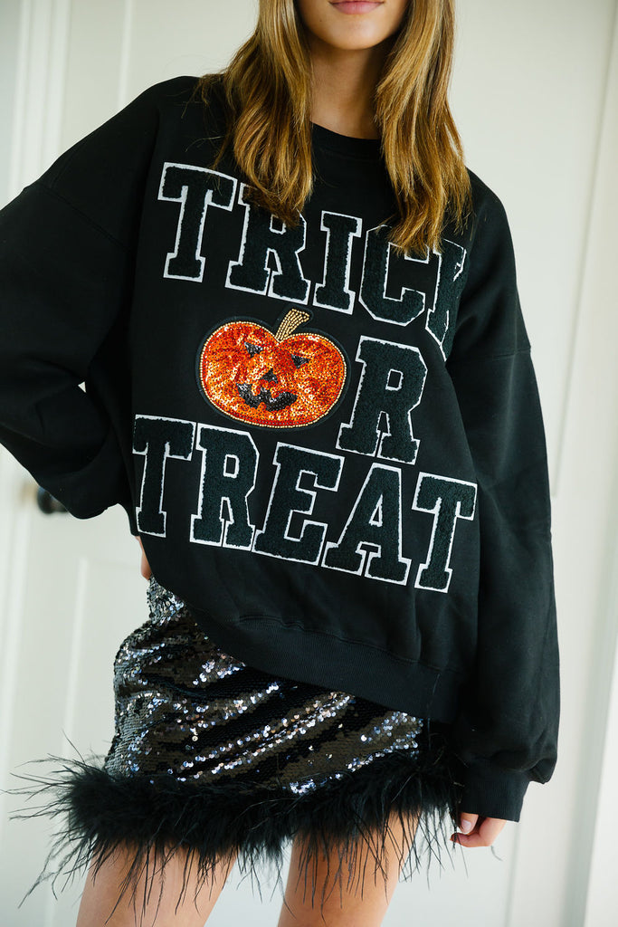 TRICK OR TREAT PUMPKIN BLACK PULLOVER PULLOVER Judith March   