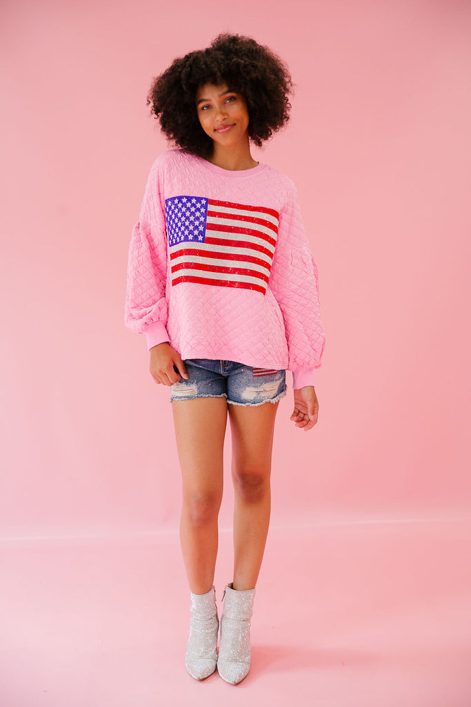 FLAG PATCH PINK QUILTED PULLOVER pullover Judith March   