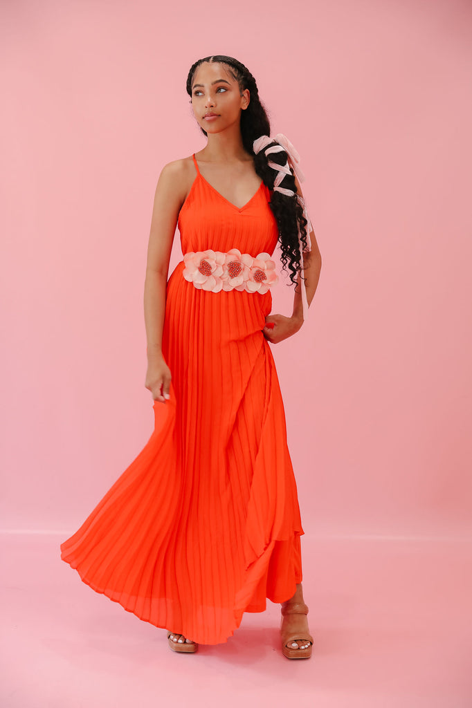 ORANGE PLEATED MAXI DRESS DRESS Judith March   