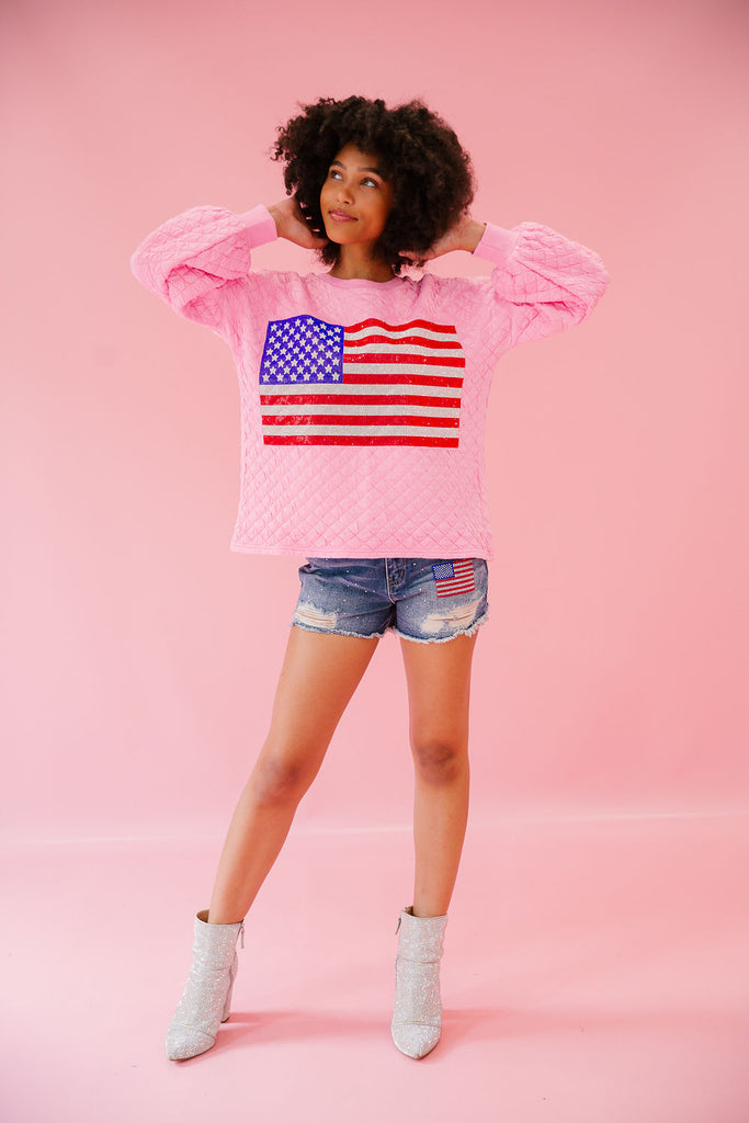 FLAG PATCH PINK QUILTED PULLOVER pullover Judith March   