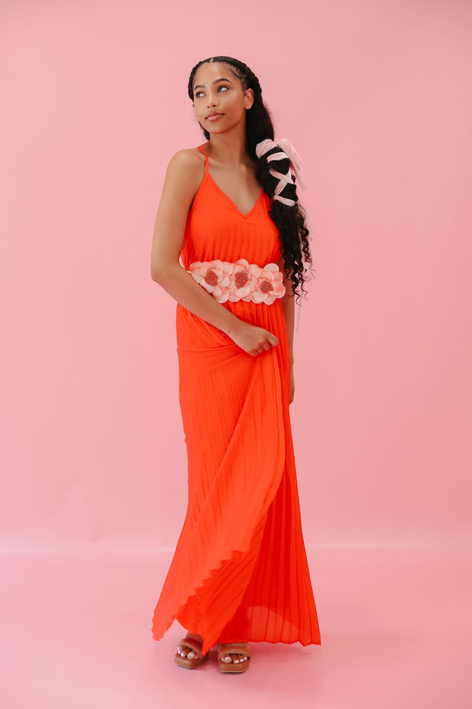 ORANGE PLEATED MAXI DRESS DRESS Judith March   