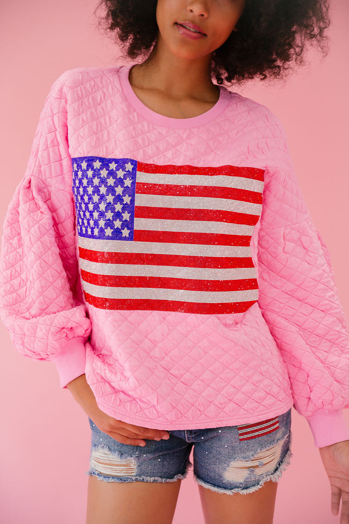 FLAG PATCH PINK QUILTED PULLOVER pullover Judith March   