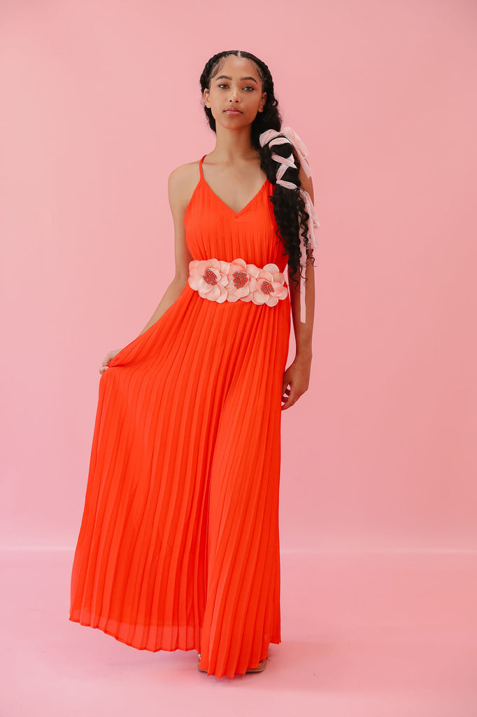 ORANGE PLEATED MAXI DRESS DRESS Judith March   