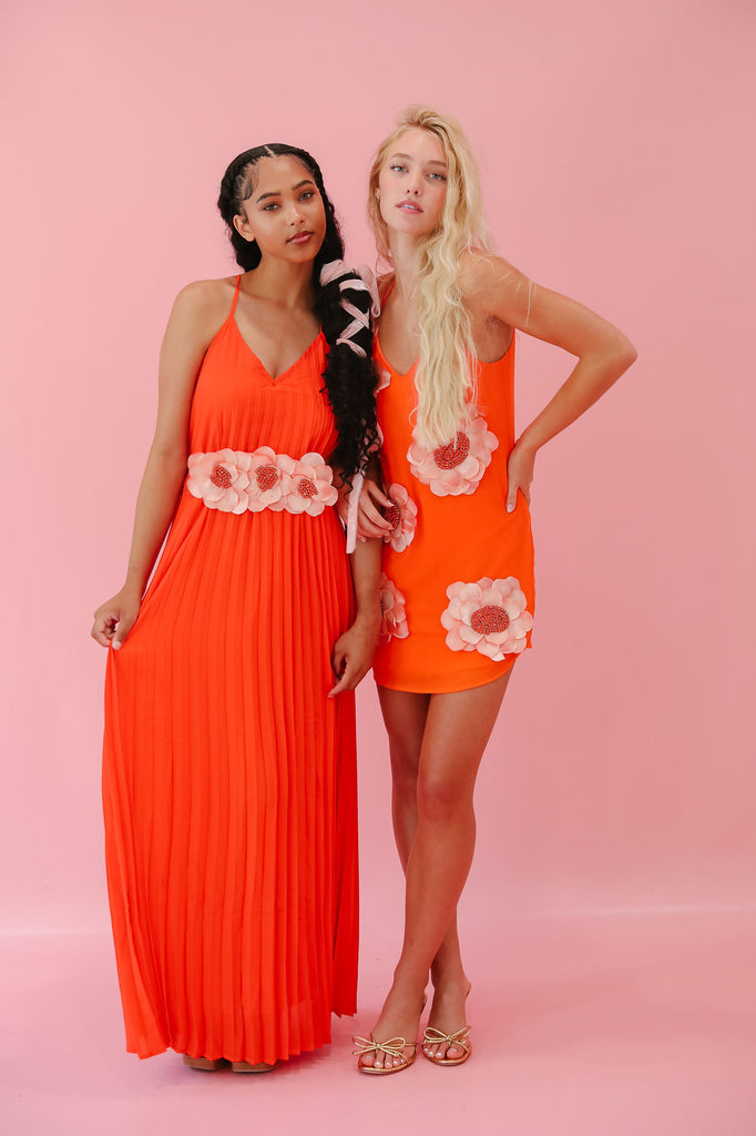 ORANGE PLEATED MAXI DRESS DRESS Judith March   