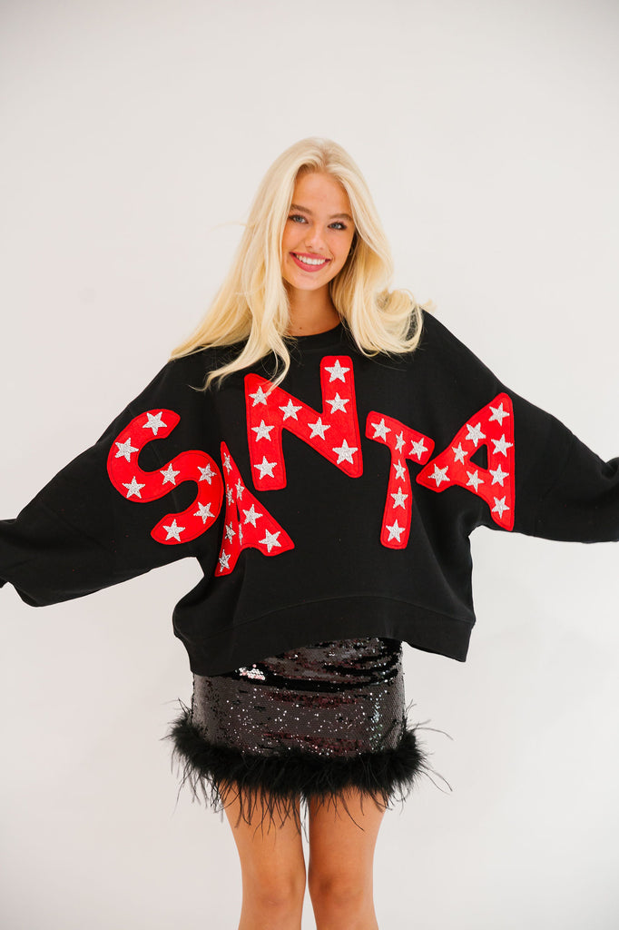 HERE COMES SANTA BLACK PULLOVER PULLOVER Judith March   