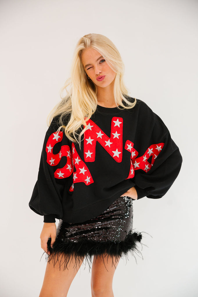 HERE COMES SANTA BLACK PULLOVER PULLOVER Judith March   