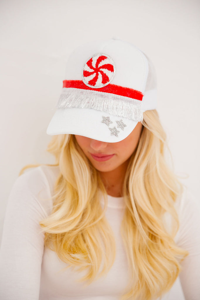 CANDY ADDICT WHITE TRUCKER HAT HAT Judith March   