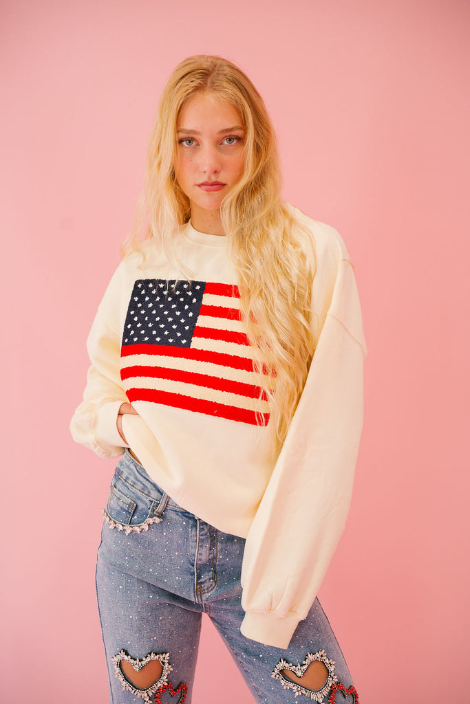 FLAG PATCH CREAM PULLOVER pullover Judith March   