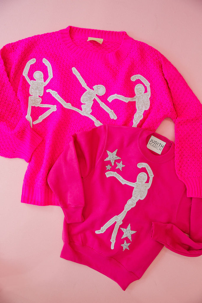 DANCING SKELETONS PINK SWEATER SWEATER Judith March   