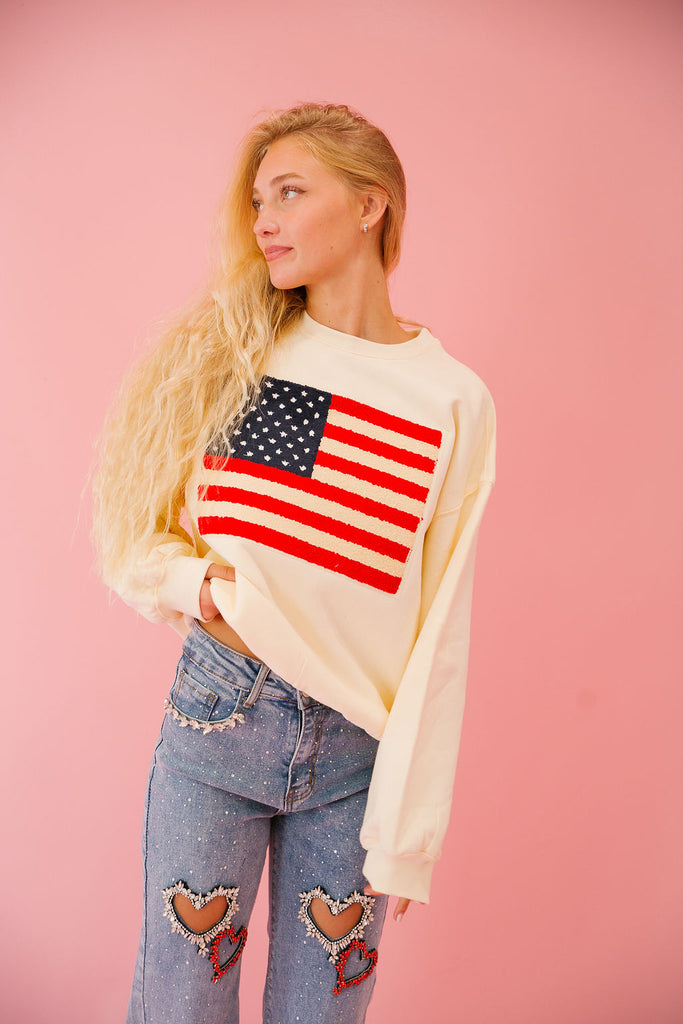 FLAG PATCH CREAM PULLOVER pullover Judith March   