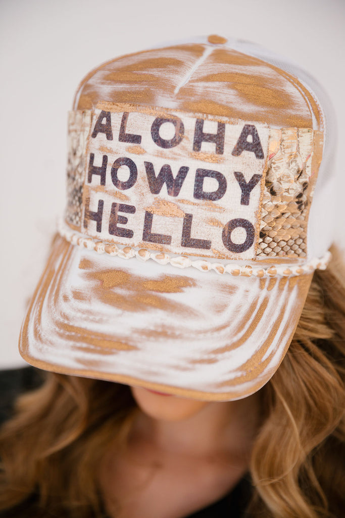 BEACH COWGIRL TRUCKER HATS TRUCKER HAT Judith March ALOHA HOWDY HELLO