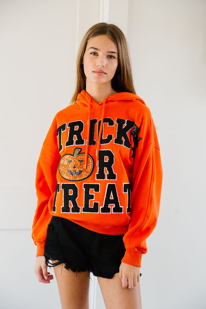 TRICK OR TREAT ORANGE HOODIE SWEATER Judith March   