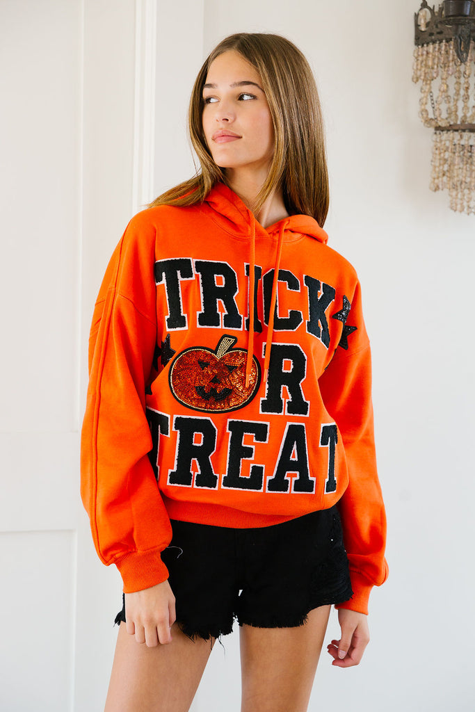 TRICK OR TREAT ORANGE HOODIE SWEATER Judith March   