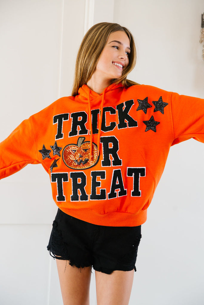 TRICK OR TREAT ORANGE HOODIE SWEATER Judith March   