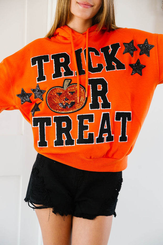 TRICK OR TREAT ORANGE HOODIE SWEATER Judith March   