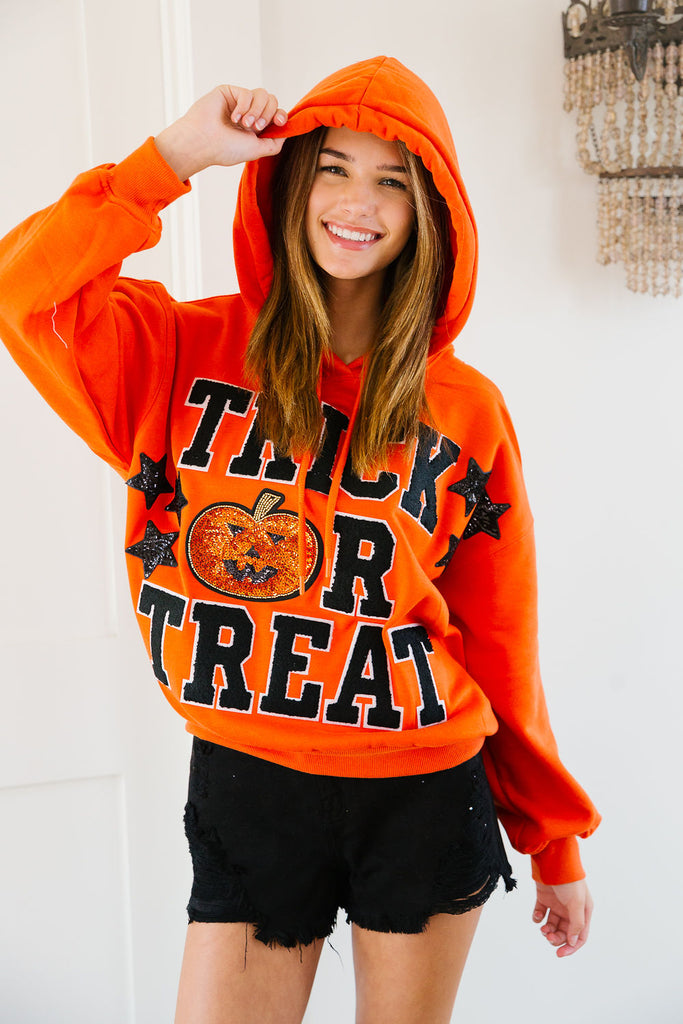 TRICK OR TREAT ORANGE HOODIE SWEATER Judith March   