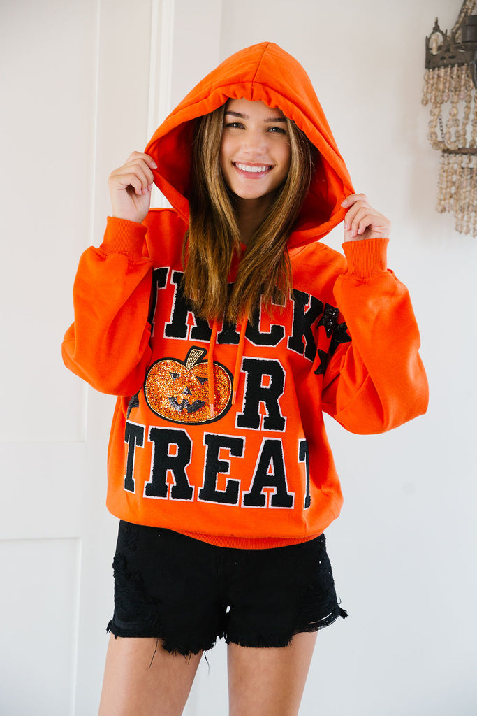 TRICK OR TREAT ORANGE HOODIE SWEATER Judith March   