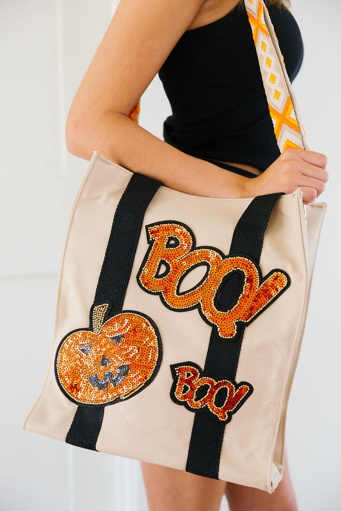 HALLOWEEN SEASON TOTE BAGS BAG Judith March BEIGE W/ BOO!  