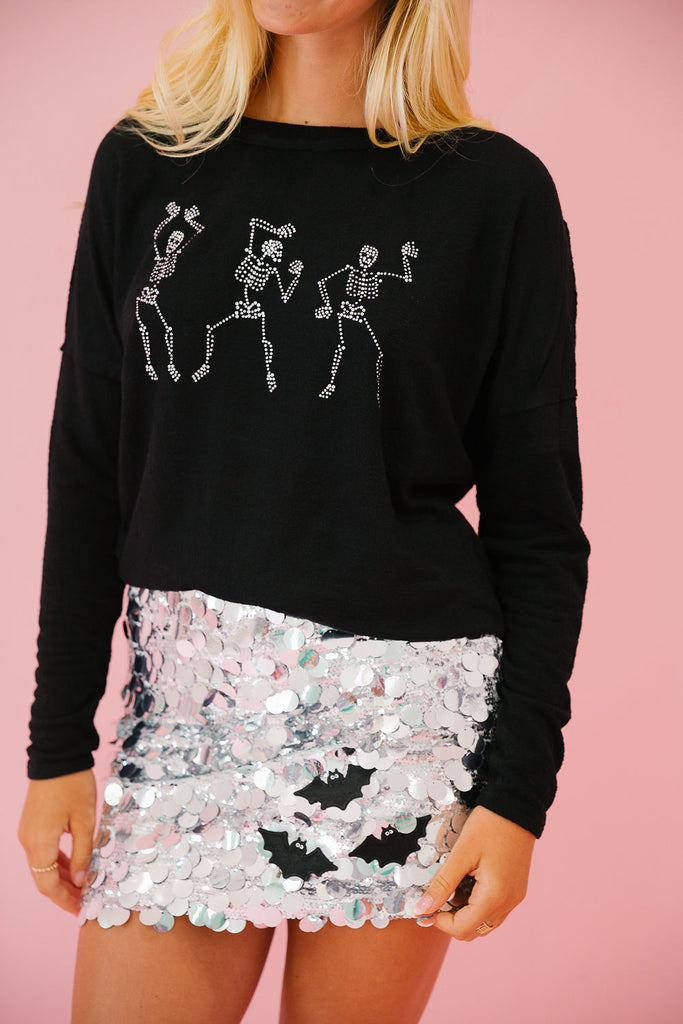 DANCING SKELETONS BLACK SWEATER SWEATER Judith March   