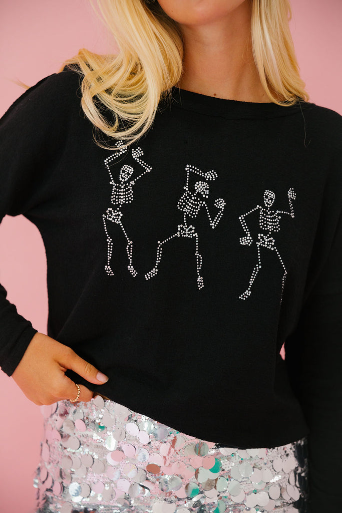 DANCING SKELETONS BLACK SWEATER SWEATER Judith March   