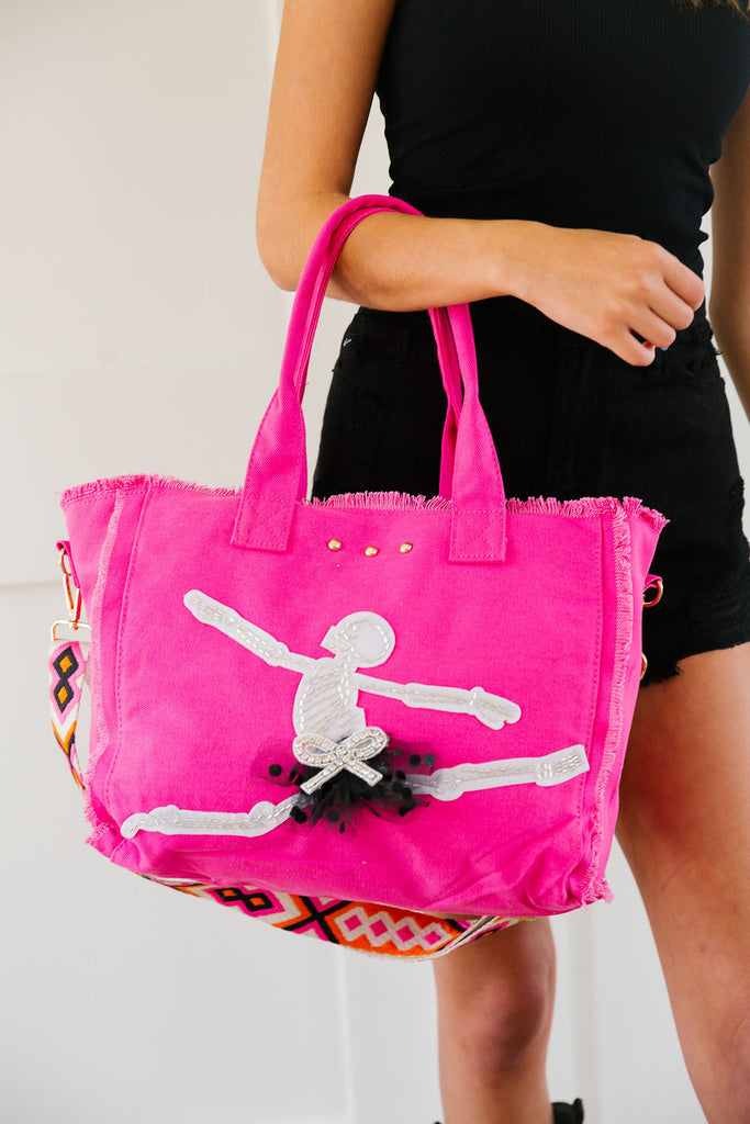 DANCING SKELETON TOTE BAGS BAG Judith March PINK  