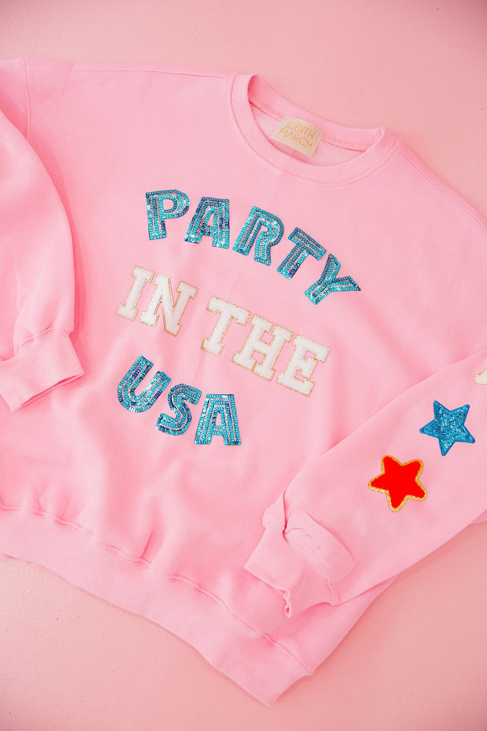 PARTY IN THE USA WHITE PULLOVER pullover Judith March SMALL PINK 